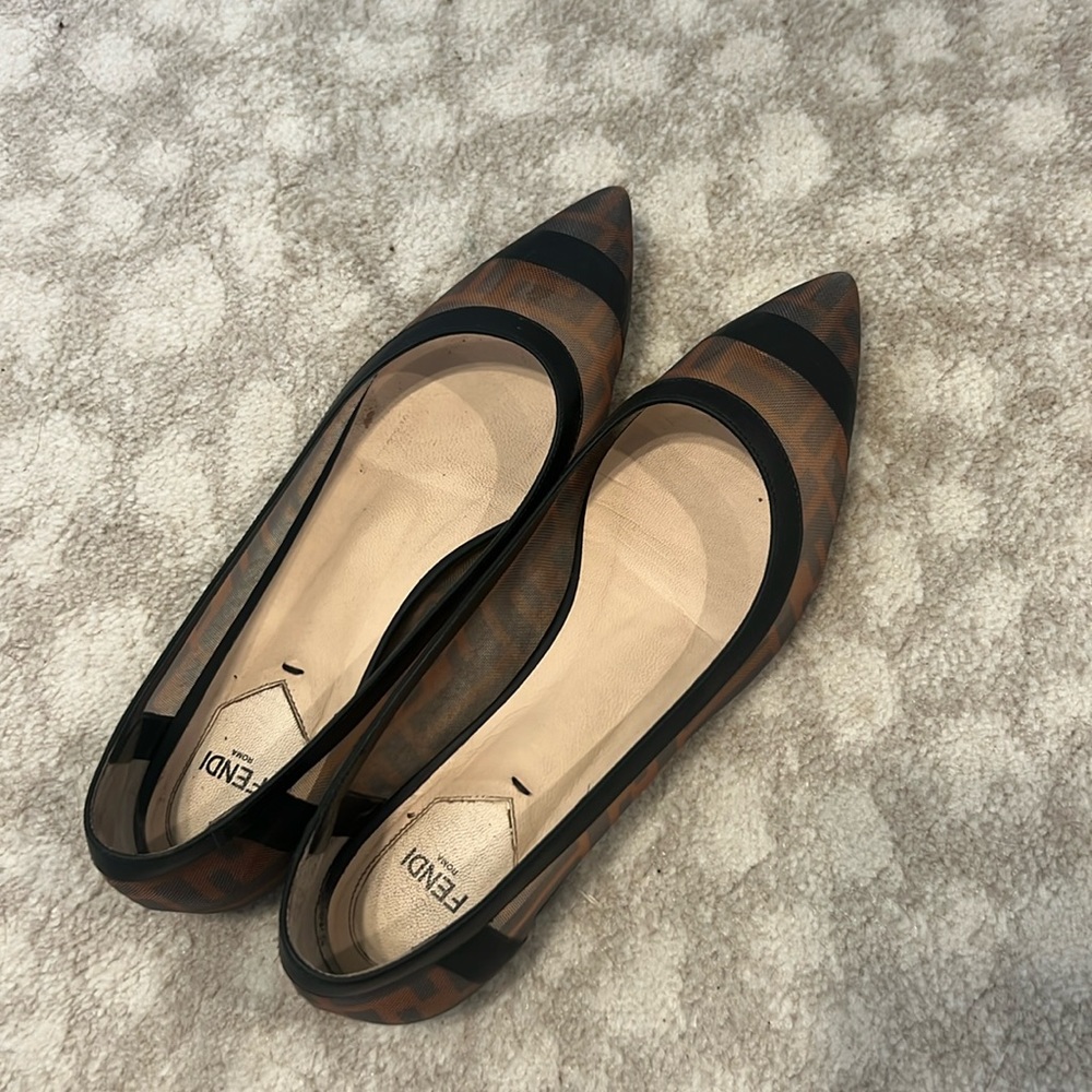 Fendi pointed toe black mesh flats